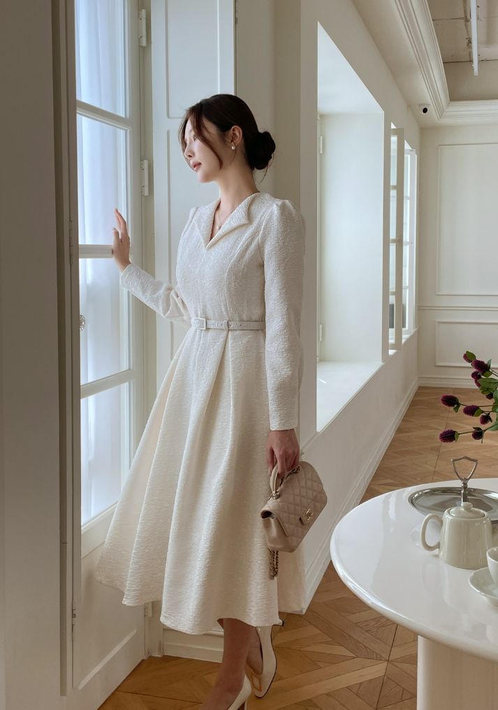 iam mari（アイアム マリ）の「26FW★ [PREMIUM] デュアル パフカラー ジャカード ロング ワンピース (Belt Set)（ワンピース/ドレス）」