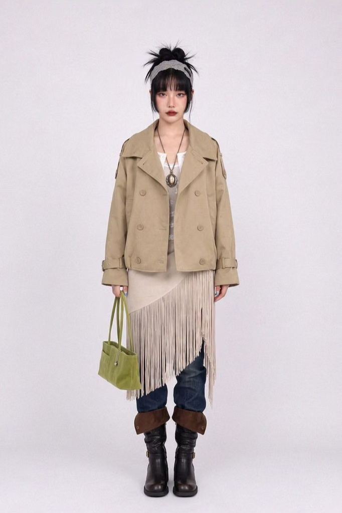 CONVERTIBLE-COLLAR BALLOON TRENCH JACKET