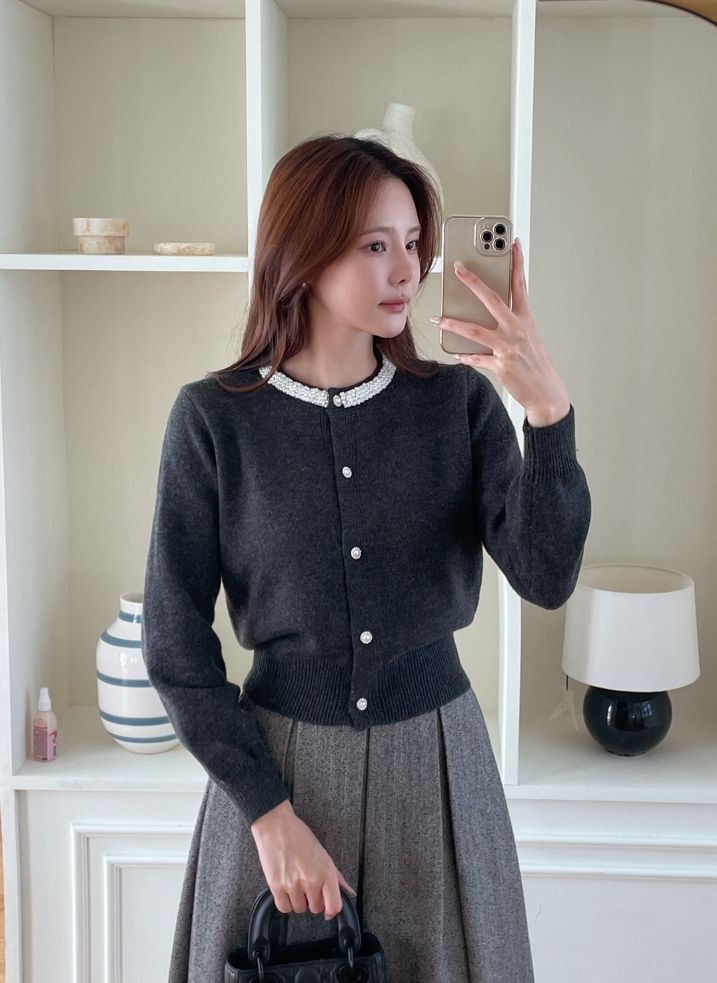 Swal Round Beads Knit Cardigan