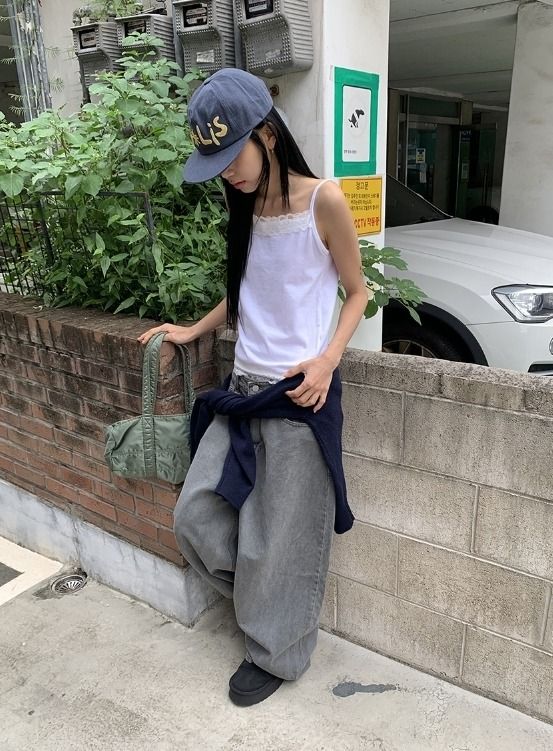 グロ バックポケット デニム ワイド パンツ