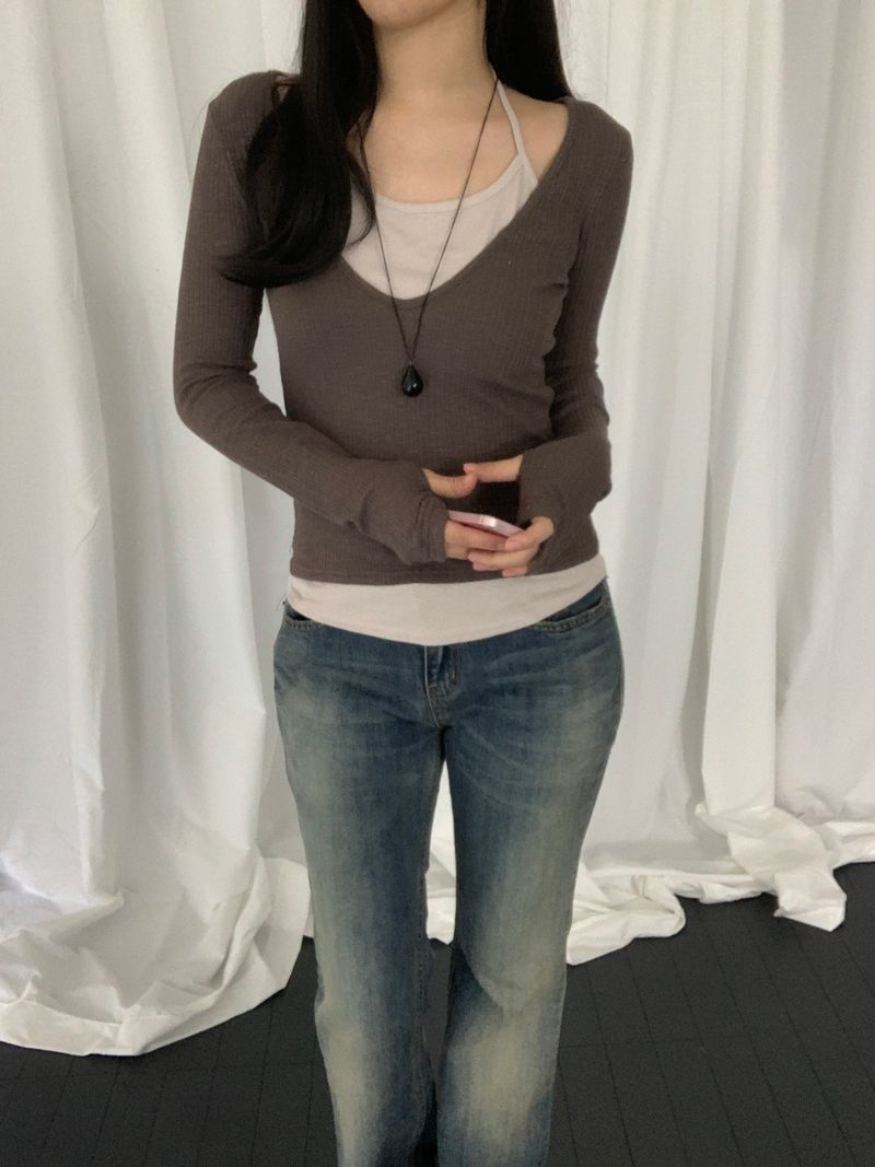 [set] Benir Halter-Neck V-Neck Tee Set  ​