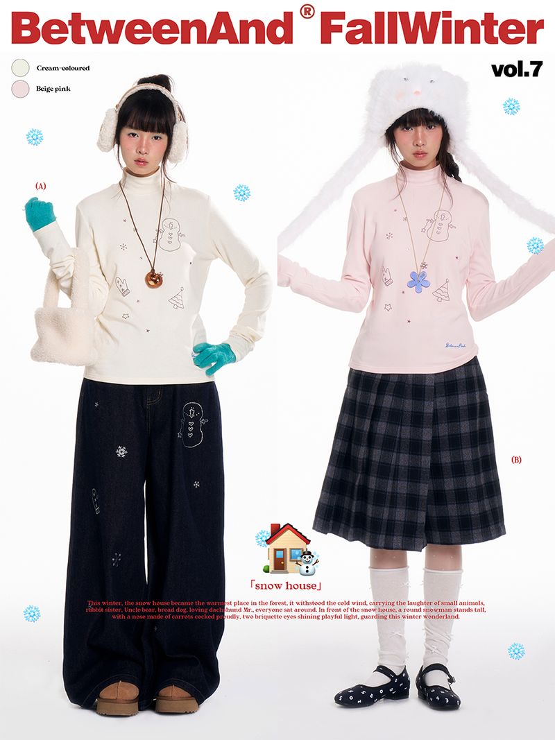 BETWEENAND（ビトゥウィーンアンド）の「BETWEENAND Soft winter sweater with a semi-high collar, fitted fit, adorned with beads; a long-sleeved base layer suitable for wearing on its own or as an underlayer for women（Tops）」