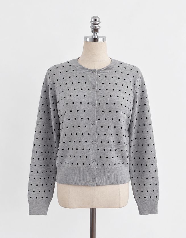 Moel Round Neck Dot Knit Cardigan