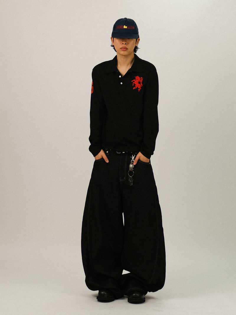 DI Color Patch Embroidery Collar T-Shirt