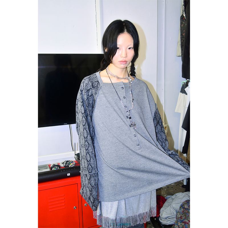 PYTHON SLIP NECK BUTTON TOP
