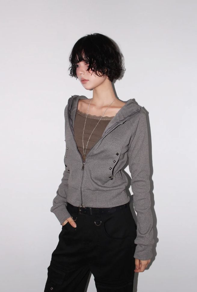 STUD CROP HOOD ZIP-UP