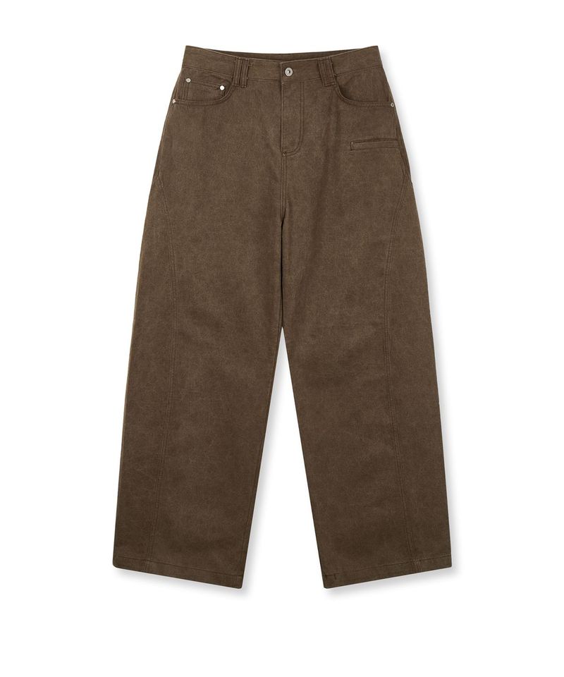 Washed Curved Cotton Pants - Brown