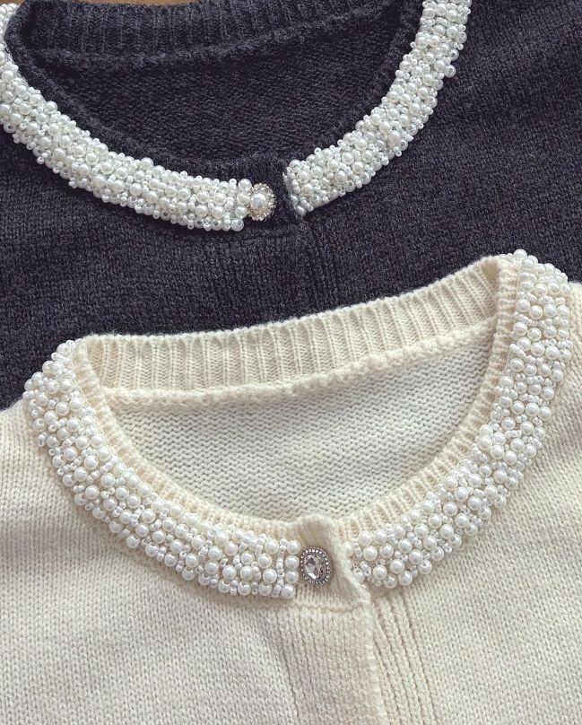 Swal Round Beads Knit Cardigan