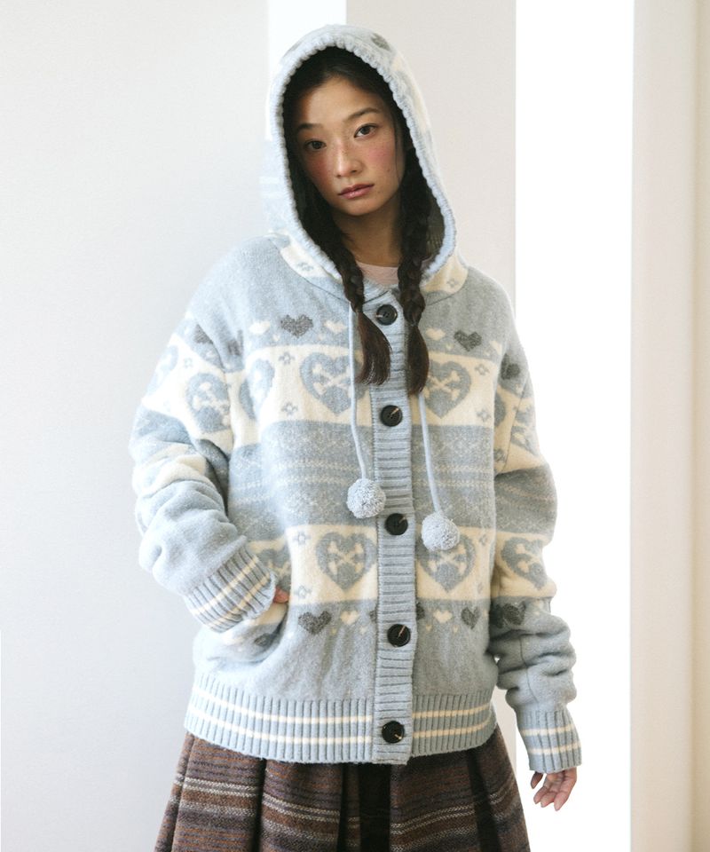 SKULL HEART NORDIC KNIT CARDIGAN BLUE (CV2GFUK680A)