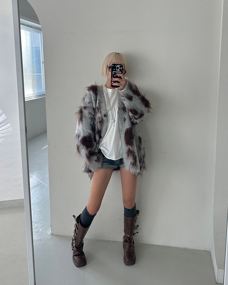 Leopard Print Oversized Sherpa Cardigan
