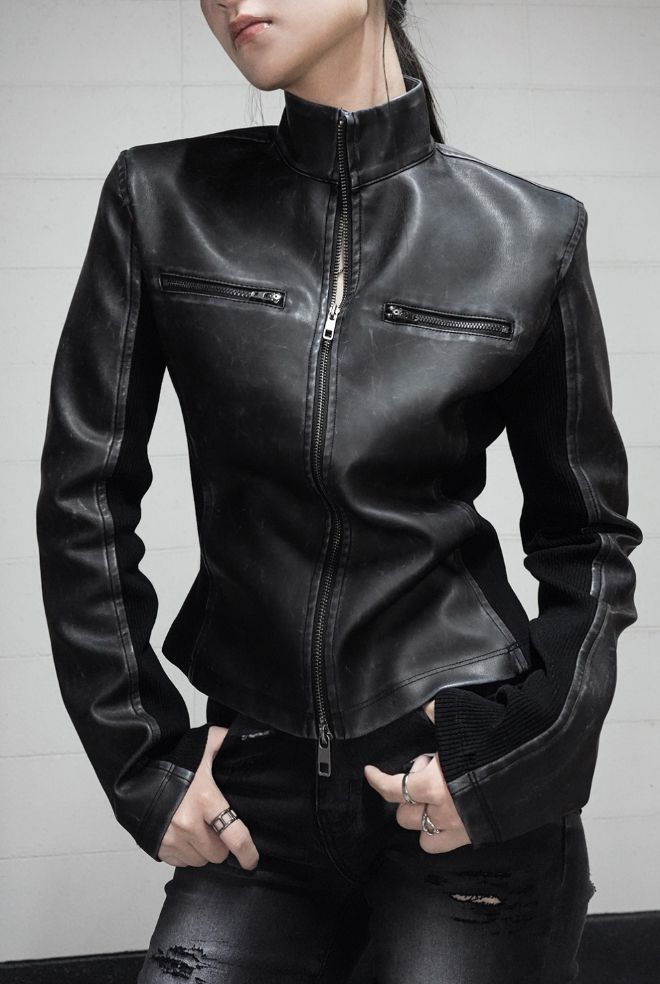 26FW★ ASHED CRACK LEATHER JACKET