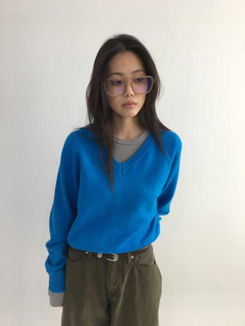 リービブVネッククロップドニット (4color)