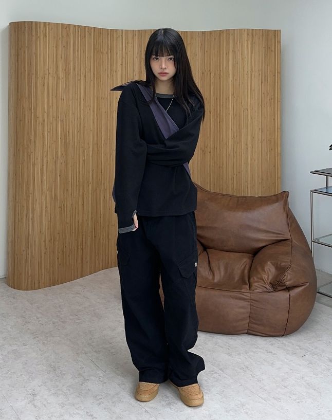 レープ ワッフル フィンガーホール ロングスリーブ