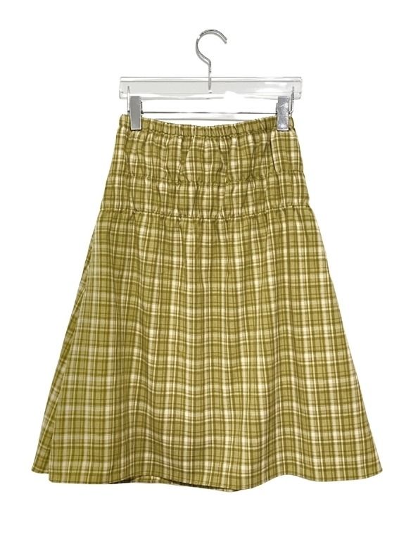 Ulan Shirring Check Banding Midi Skirt