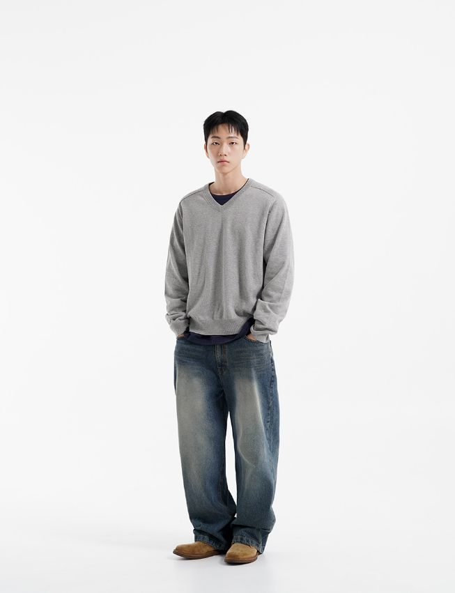 26FW★ Layer Cotton V-Neck Knit