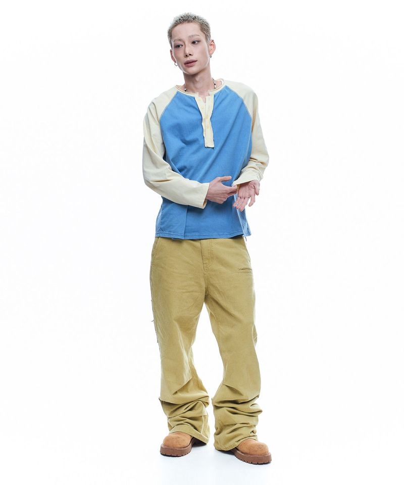 Deep Hen Neck Raglan Long Sleeve - Blue
