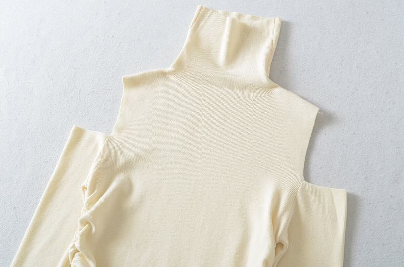Ruched Off-Shoulder Turtleneck Top