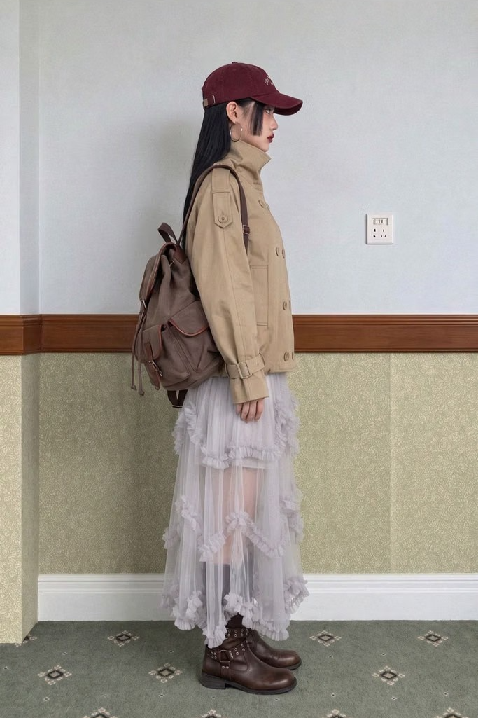 CONVERTIBLE-COLLAR BALLOON TRENCH JACKET