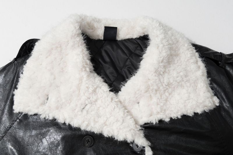 Creamy Fur Collar Leather Shearling Jacket