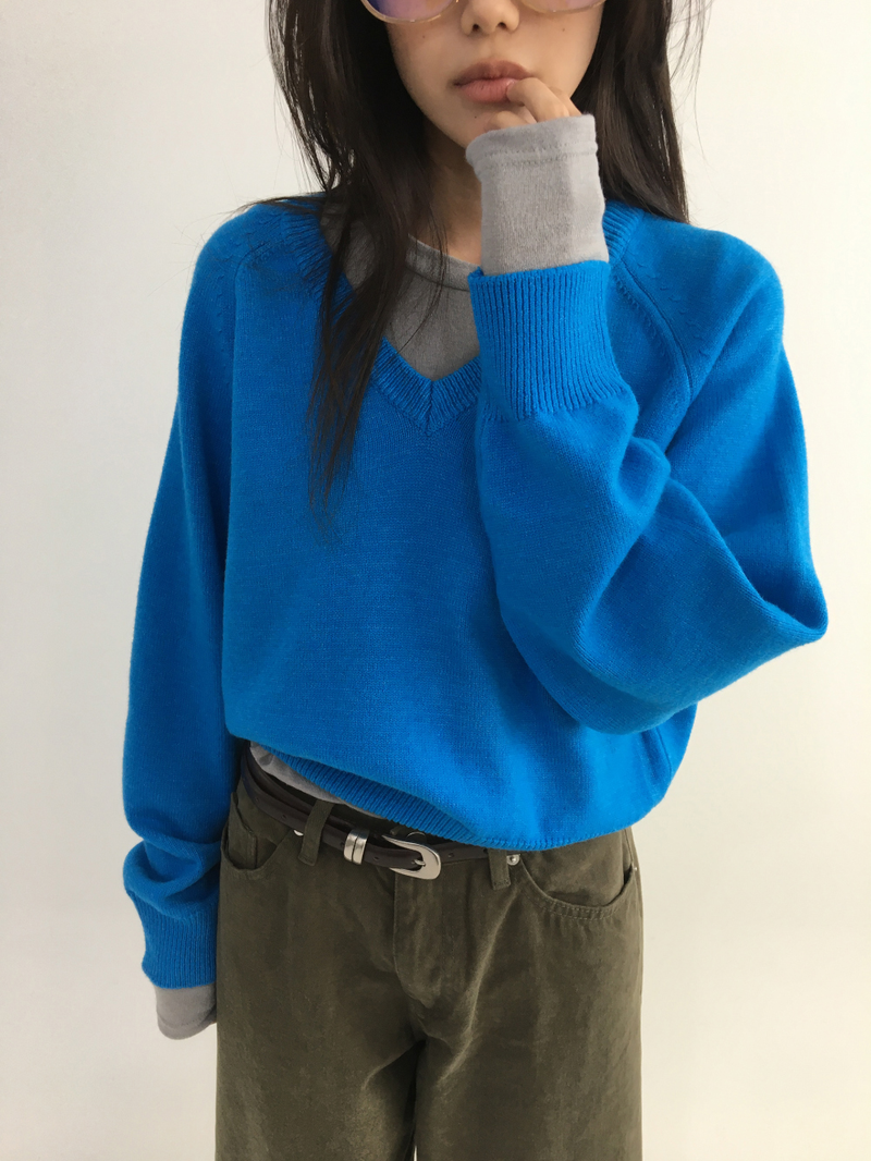 リービブVネッククロップドニット (4color)