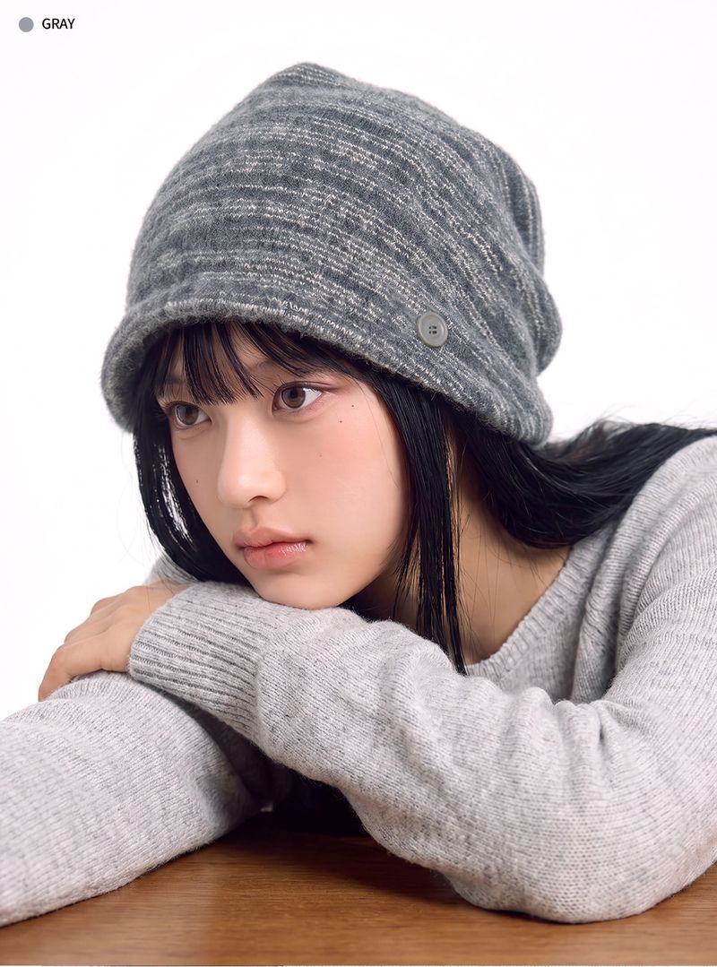 FUZZY BUTTON BEANIE [GRAY]
