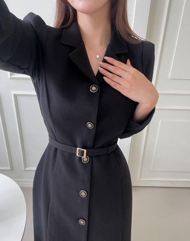 26FW★ ロイセル カラー ボタン Hライン ロング ワンピース (Belt Set)