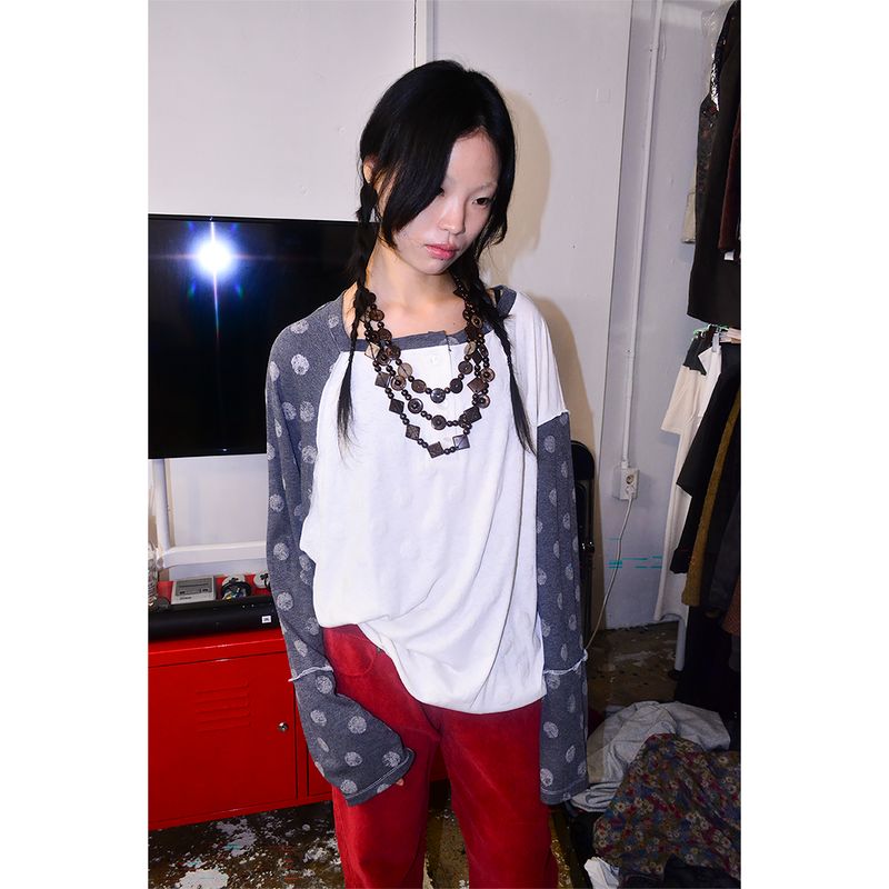 DOTTY SLIP NECK BUTTON TOP