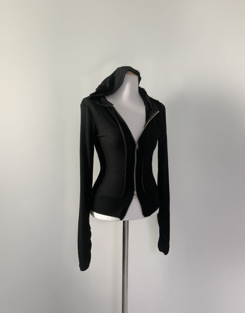 Solu Soft Shirring Hood Zip-up (Black)