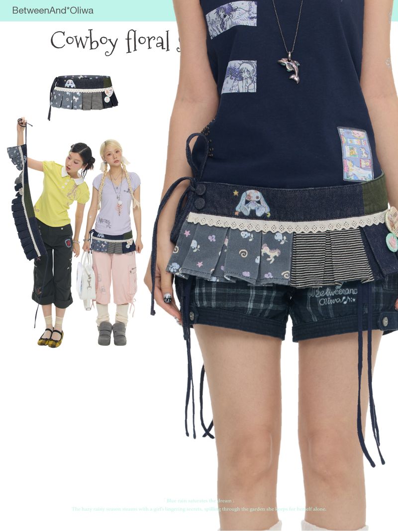 BETWEENAND（ビトゥウィーンアンド）の「BETWEENAND Vintage blue denim striped hem with layered design for women’s panties（Skirts）」