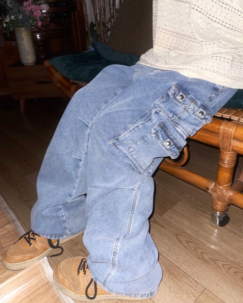 (2color) Multi Cargo Wide Denim Pants