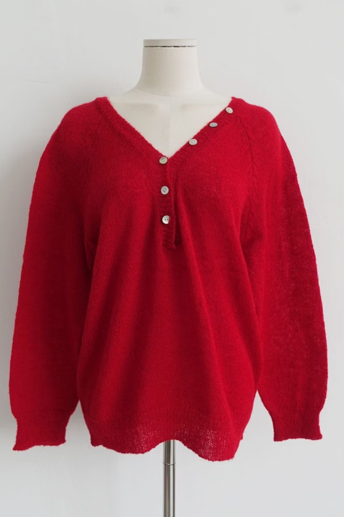 BUTTON-ACCENTED V-NECK KNIT (7COLORS!)