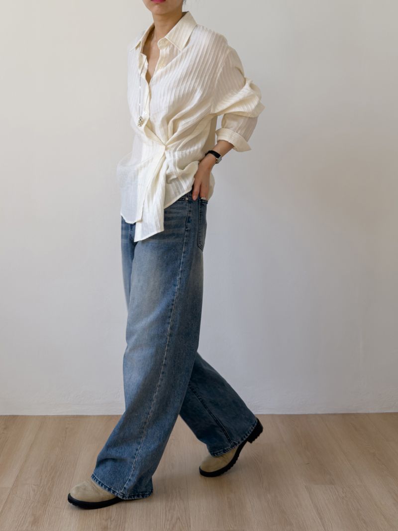 Embossed Wrap Stripe Over Fit Shirt