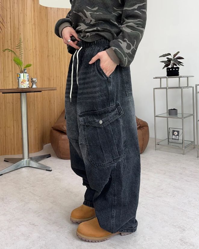 スロー バルーン カーゴ デニム パンツ