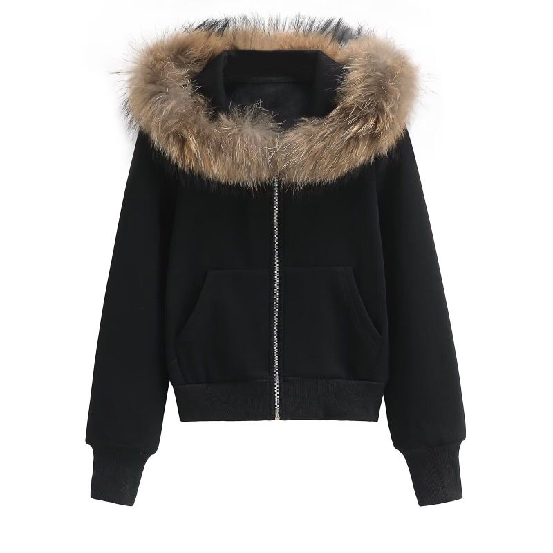 Basic Fur Hooded Zip-up