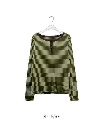 26FW★ [BAONHAUS] Diendi Stripe Henley Long Sleeve Tee