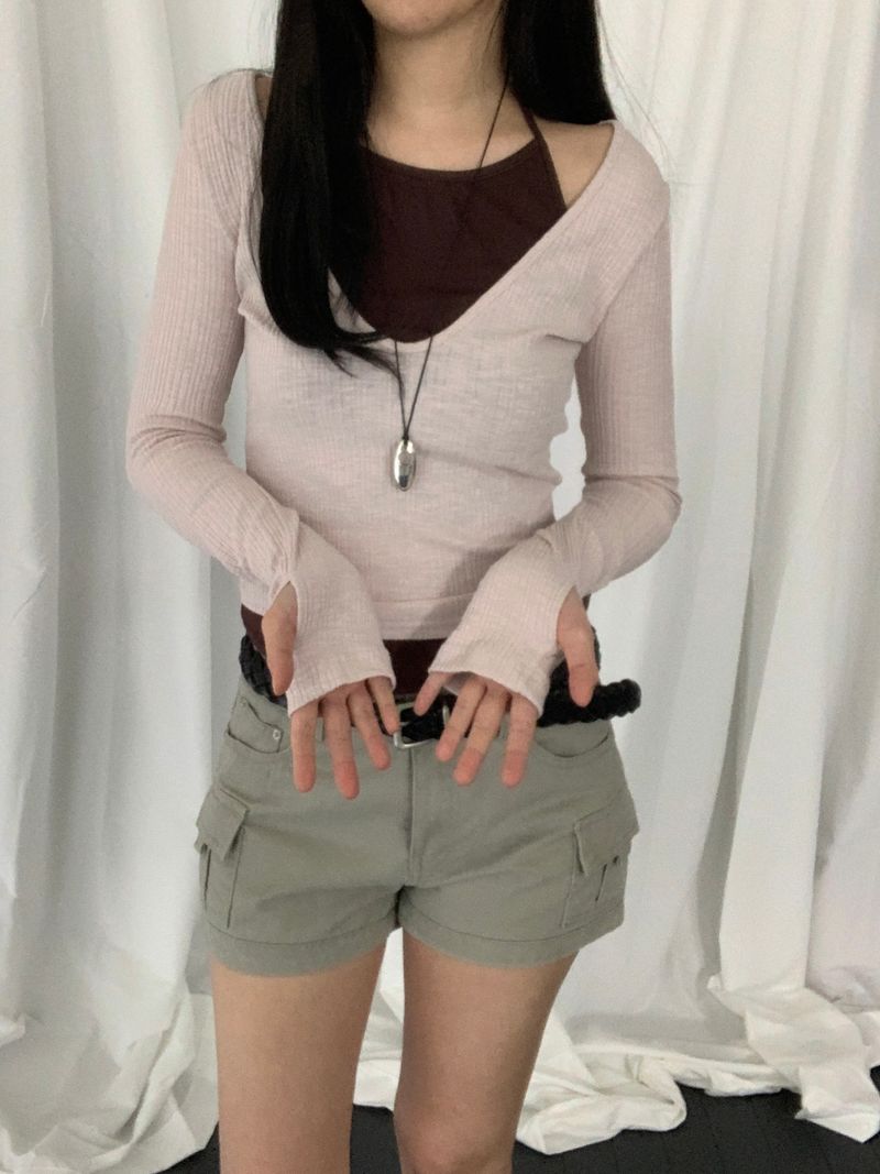 [set] Benir Halter-Neck V-Neck Tee Set  ​