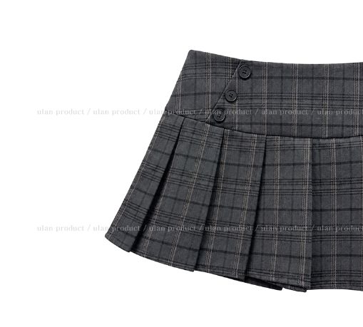Cheed Check Button Pleated Mini Skirt
