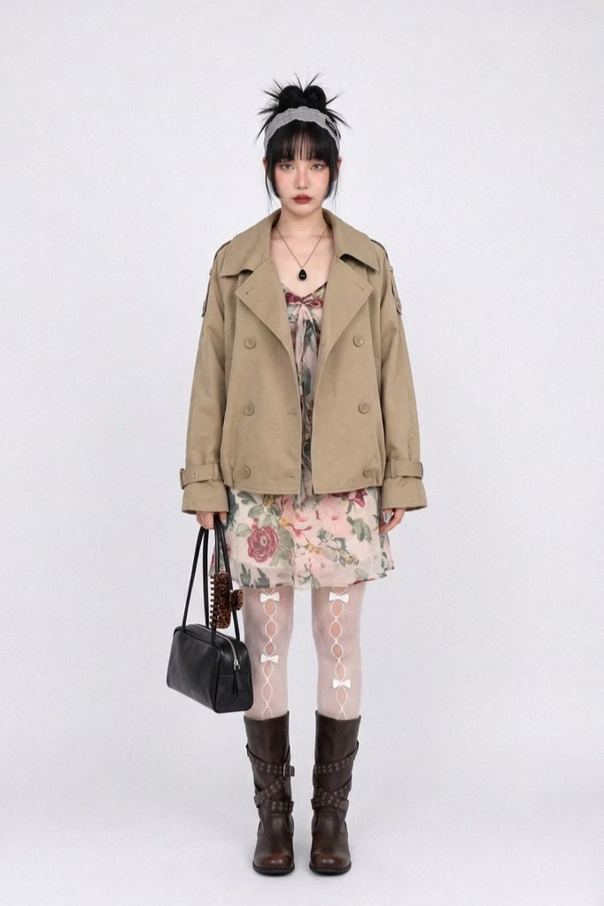 CONVERTIBLE-COLLAR BALLOON TRENCH JACKET