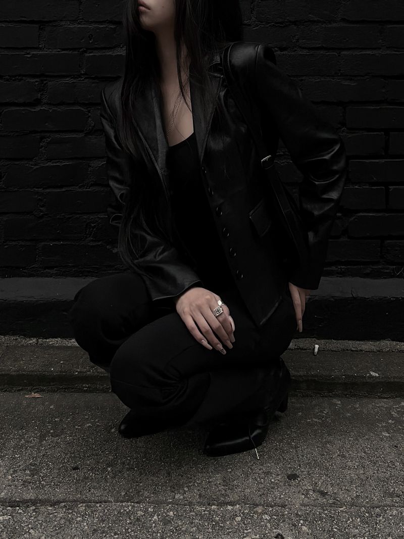 slim leather button jacket