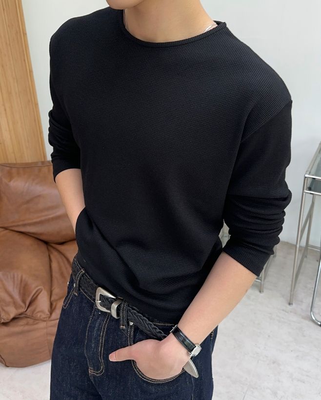 Crew Waffle Crop Long Sleeve