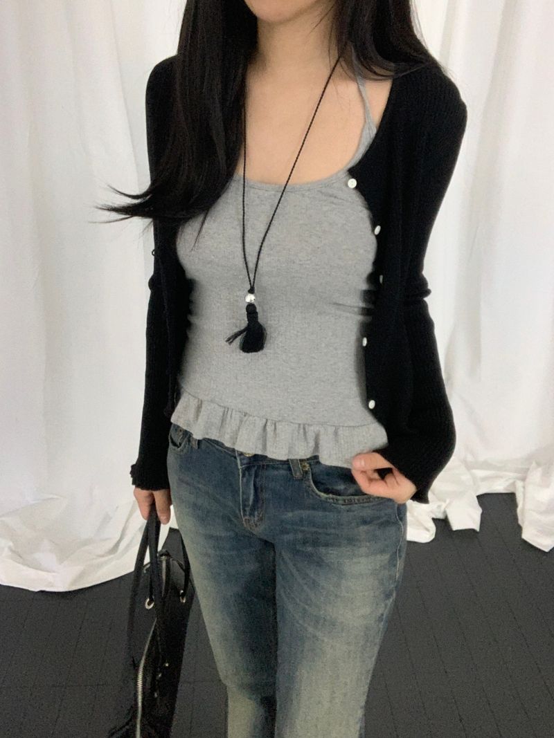 Jedrill halterneck frill sleeveless top