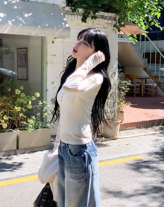 ピクシーボタンVネックスリムテンセルロングスリーブ