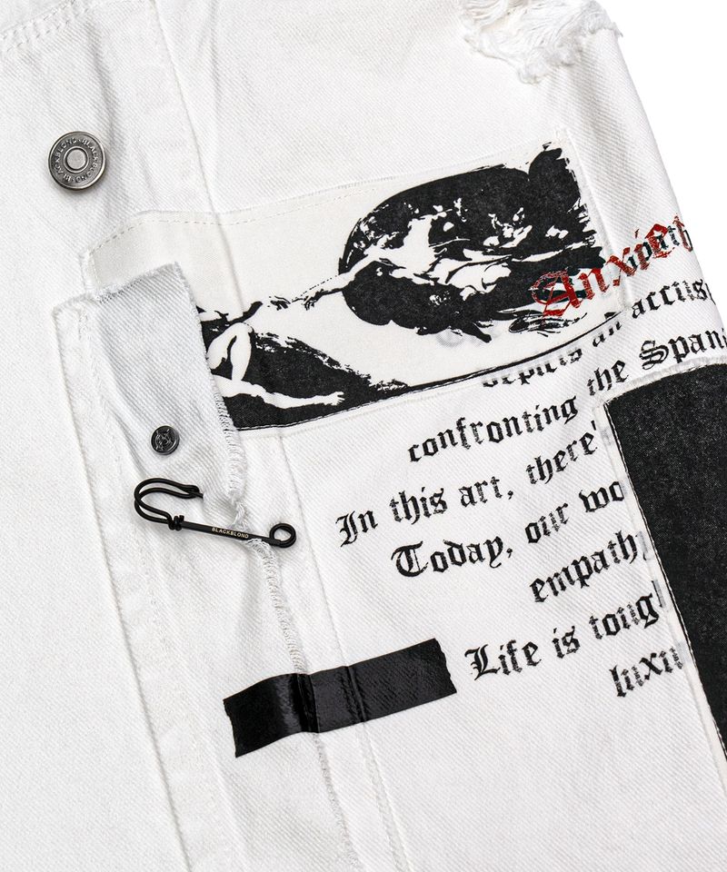 BBD Anxiety Art Patch Distressed Cotton Pants (White)