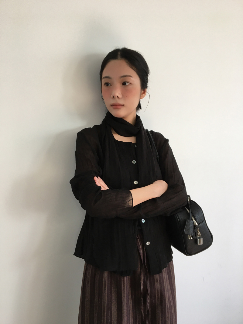Sia Wrinkle Blouse + Scarf (2color)