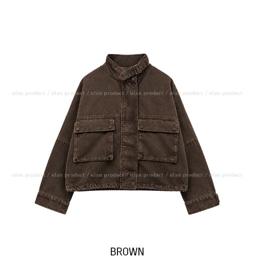 Maden Big Pocket Washed Cropped Denim Jacket