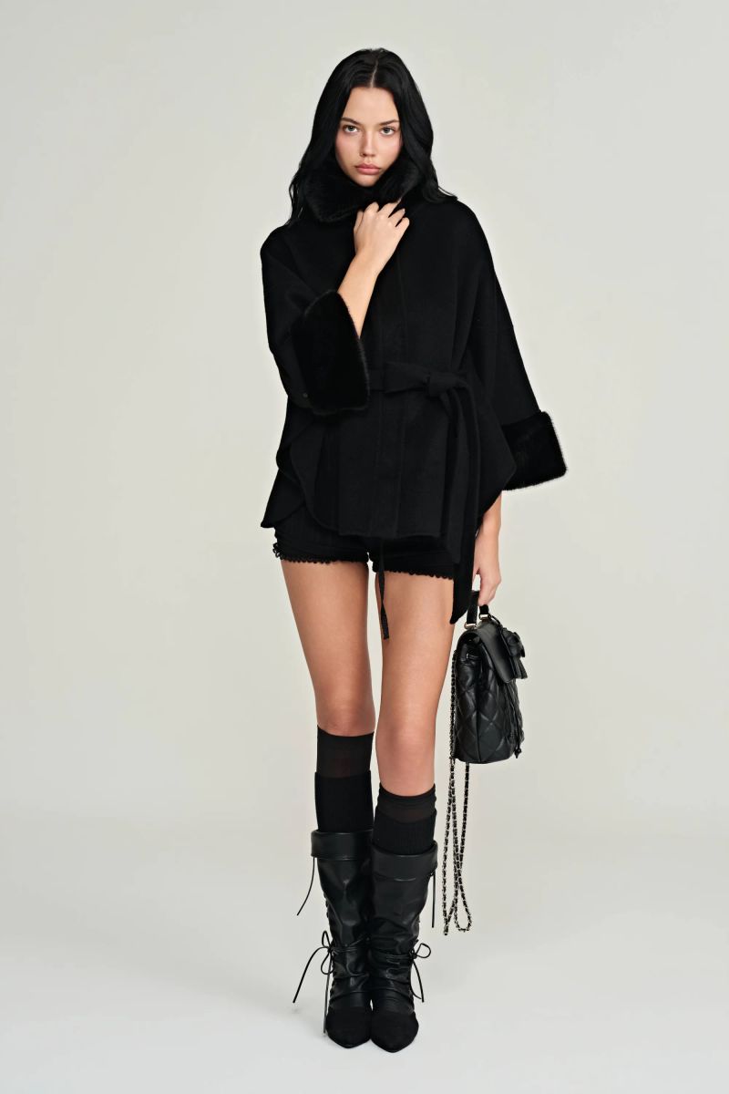 Bell cashmere cape coat, Black