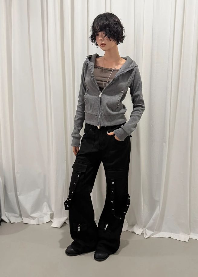 STUD CROP HOOD ZIP-UP