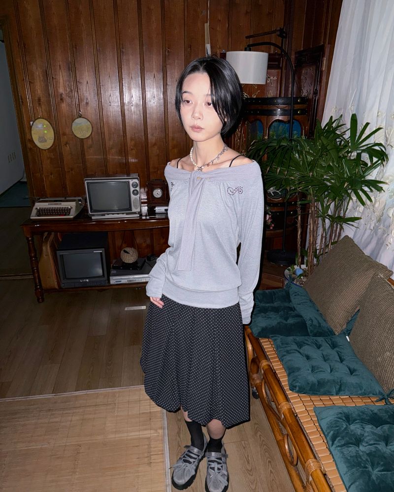 (2color) Dot Pleated Balloon Skirt