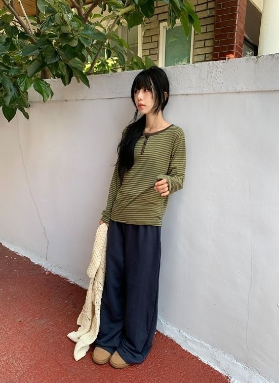 26FW★ [BAONHAUS] Diendi Stripe Henley Long Sleeve Tee