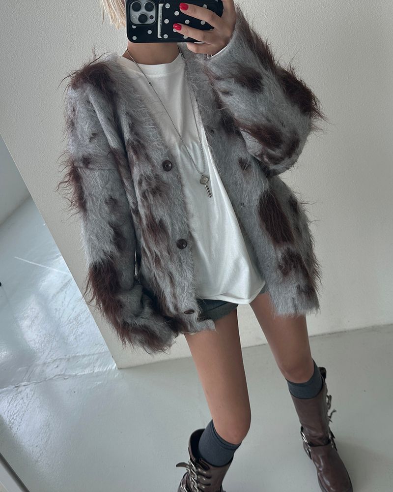 Leopard Print Oversized Sherpa Cardigan
